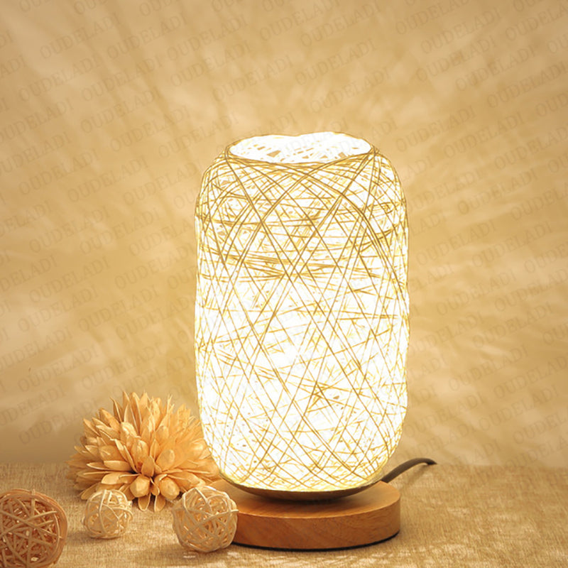 Solid Wood Twine Takraw Table Lamp