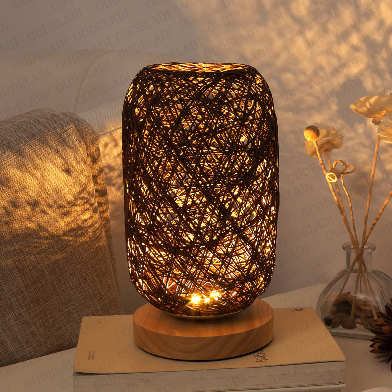 Solid Wood Twine Takraw Table Lamp