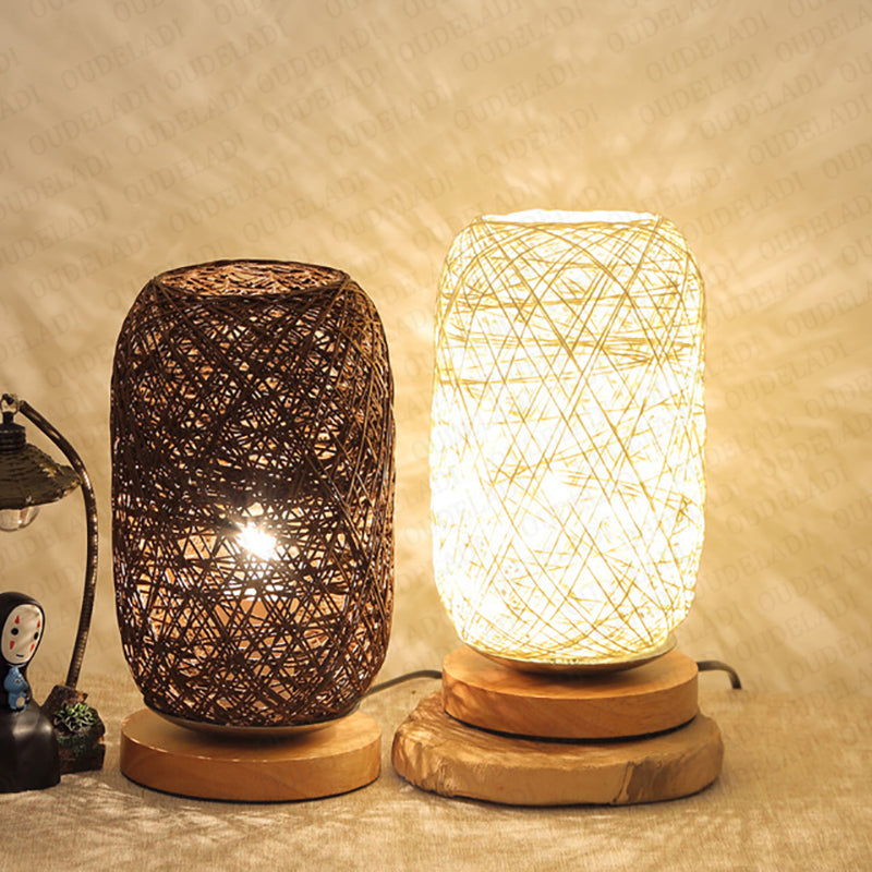 Solid Wood Twine Takraw Table Lamp