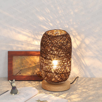 Solid Wood Twine Takraw Table Lamp