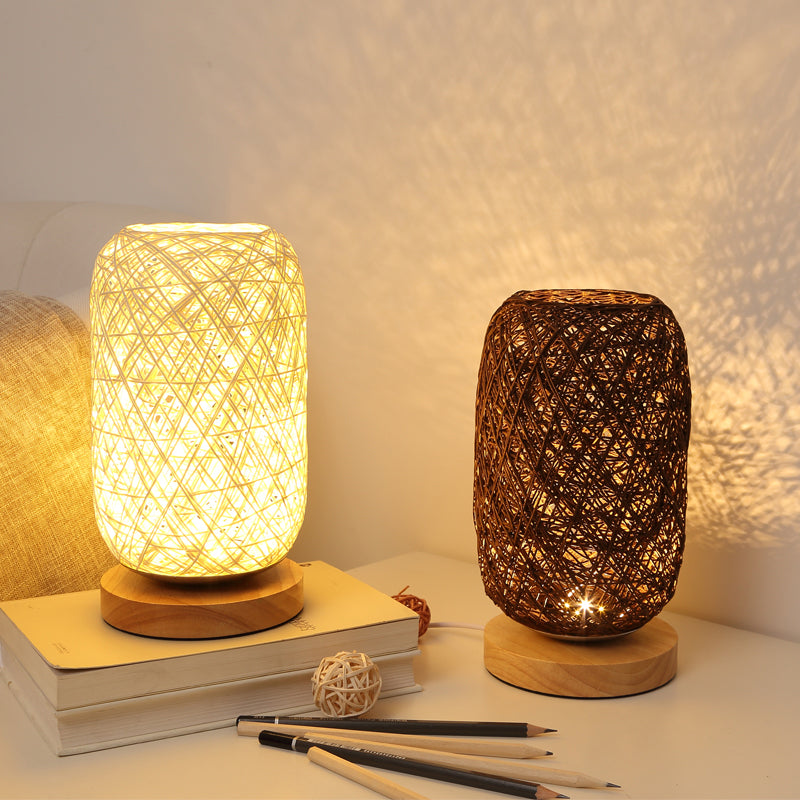 Solid Wood Twine Takraw Table Lamp