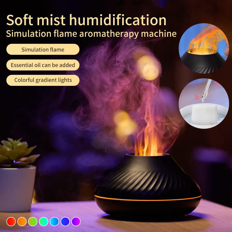 Volcanic Flame Black Aroma Diffuser USB with 7 Colours